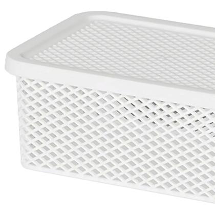 Imagem de Cesto Organizador Línea De 18cm Branco Plástico Telado com Tampa