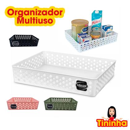 Imagem de Cesto Organizador Médio Plástico Bandeja Multiuso Utilidades Caixa Organizadora Banheiro Cozinha