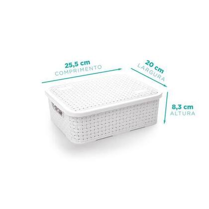 Imagem de Cesto Organizador Multiuso Rattan Com Tampa Baixo Branco