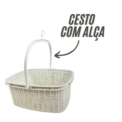 Imagem de Cesto Organizador para Prendedor com Alça 1,5 Litros Multiuso Lavanderia Resistente Cestinho para Pregador de Pendurar Roupa