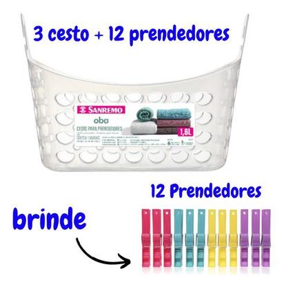 Imagem de Cesto Organizador Para Prendedores De Roupas Com Alça 3unid