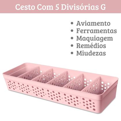 Imagem de Cesto Organizador Pequeno com 5 Divisórias Removíveis em Plástico Resistente