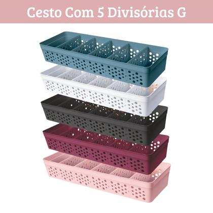 Imagem de Cesto Organizador Pequeno com 5 Divisórias Removíveis em Plástico Resistente