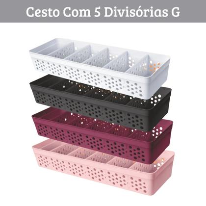 Imagem de Cesto Organizador Pequeno com 5 Divisórias Removíveis em Plástico Resistente