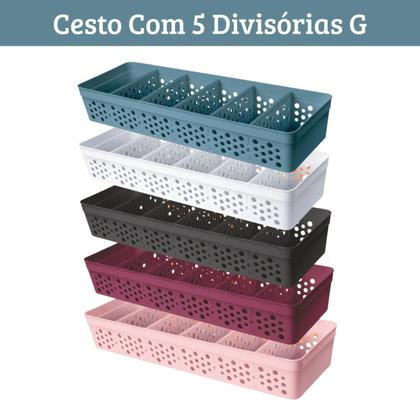 Imagem de Cesto Organizador Pequeno com 5 Divisórias Removíveis em Plástico Resistente