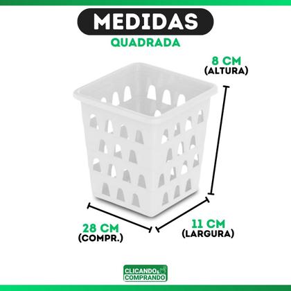 Imagem de Cesto Organizador Quadrado Alto Multiuso Pequeno 10,5 x 10,5 cm Rosa Preto Branco Transparente