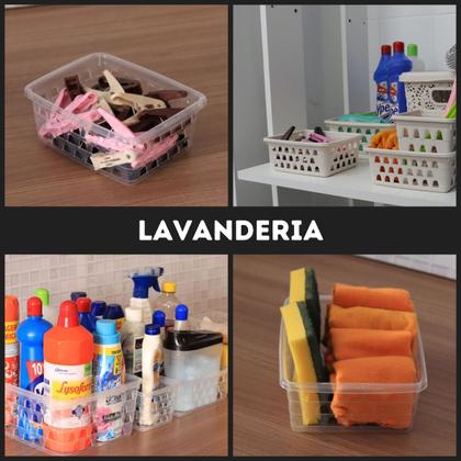 Imagem de Cesto Organizador Quadrado Alto Multiuso Pequeno 10,5 x 10,5 cm Rosa Preto Branco Transparente