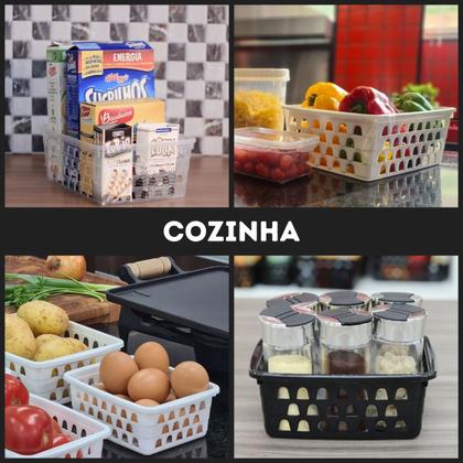 Imagem de Cesto Organizador Quadrado Alto Multiuso Pequeno 10,5 x 10,5 cm Rosa Preto Branco Transparente