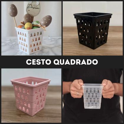 Imagem de Cesto Organizador Quadrado Alto Multiuso Pequeno 10,5 x 10,5 cm Rosa Preto Branco Transparente