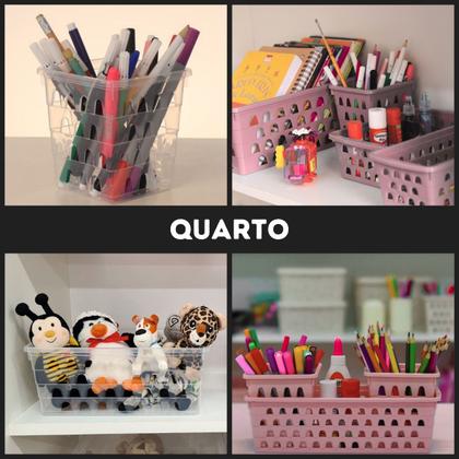 Imagem de Cesto Organizador Quadrado Alto Multiuso Pequeno 10,5 x 10,5 cm Rosa Preto Branco Transparente