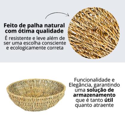 Imagem de Cesto Organizador Redondo Palha fibra Natural pães fruta legumes toalhas cosméticos acessórios velas