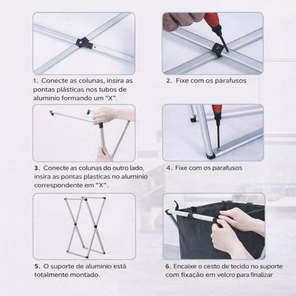 Imagem de Cesto Organizador Roupa Suja 54cm Preto Dobrável Lavanderia