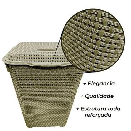 Imagem de Cesto P/ Roupa Retangular 72 Lts Rattan C/ Tampa Capuccino