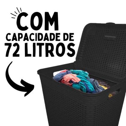 Imagem de Cesto P/ Roupa Suja Retangular 72 Lts Rattan C/ Tampa Preto