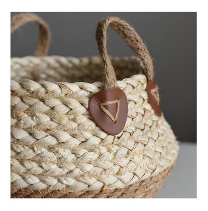 Imagem de Cesto Palha Pequeno Artesanal Vaso Cachepot Natural Flores