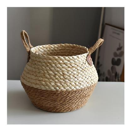 Imagem de Cesto Palha Pequeno Artesanal Vaso Cachepot Natural Flores