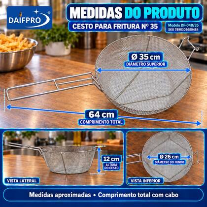 Imagem de Cesto Para Fritura Fritadeira Peneira Reforçado N 35 Cm
