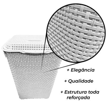 Imagem de Cesto Para Roupa Suja Retangular 72 Litros Com Tampa Rattan - BRANCO