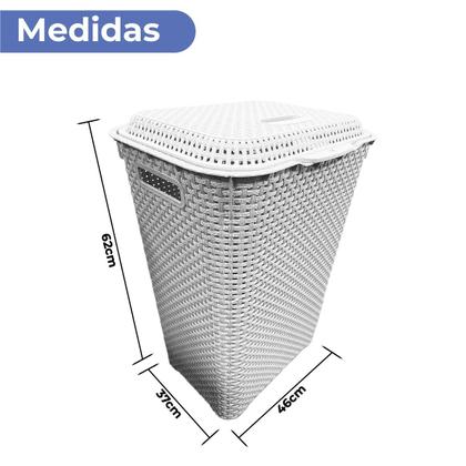 Imagem de Cesto Para Roupa Suja Retangular 72 Litros Com Tampa Rattan - BRANCO