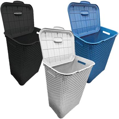 Imagem de Cesto Para Roupa Suja Retangular 72 Litros Com Tampa Rattan - BRANCO