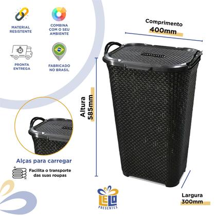 Imagem de Cesto Para Roupas Roupeiro Organizador Rattan Vime 50 Litros M