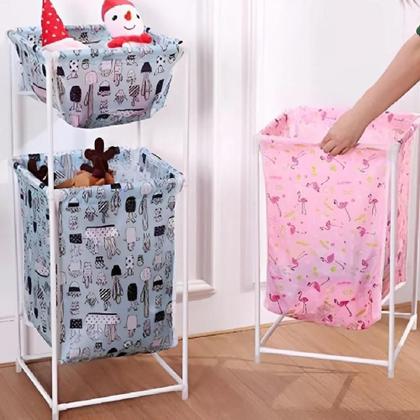 Imagem de Cesto Roupa Duplo Roupeiro 2 Andares Organizador Divisorias Multiuso Banheiro Quarto Lavanderia