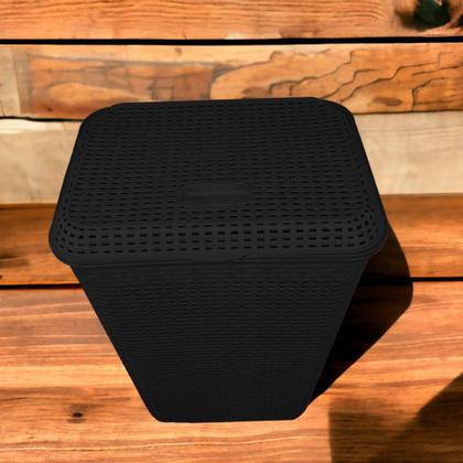 Imagem de Cesto Roupa Suja Retangular 72 Lts Rattan Com Tampa Preto