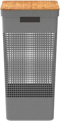 Imagem de Cesto Roupas Closet Grid Tampa Bambu 49 Litros Cg 455 Chumbo
