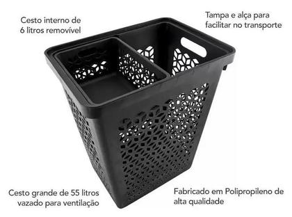 Imagem de Cesto Roupas Multiuso C/tampa + Cestinho / Lavanderia 4 Cores