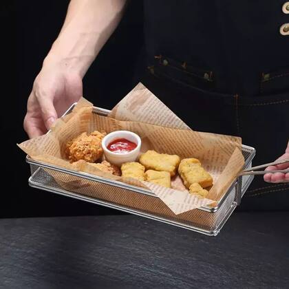 Imagem de Cesto Servir Top Aramado Inox 26x14cm Porção Batatas Fritas FRG2232