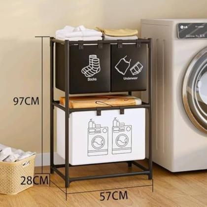 Imagem de Cesto Triplo Roupas Sujas Divisórias Banheiro Lavanderia Aço