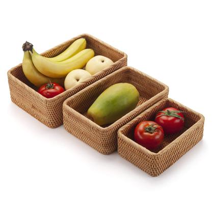 Imagem de Cestos de armazenamento de frutas DECRAFTS Natural Rattan, conjunto de 3