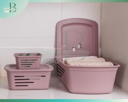 Imagem de Cestos Organizadores Kit Grande e Médio com Tampa e pequeno sem tampa Branco