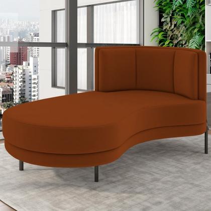Imagem de Chaise Longue Divã 163cm Braço Direito Logus D06 Veludo Telha - Mpozenato