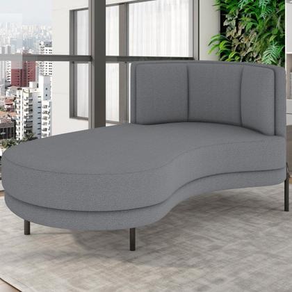Imagem de Chaise Longue Divã 164cm Braço Direito Logus D06 Bouclê Cinza - Mpozenato