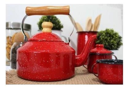 Imagem de Chaleira 2 Lts Esmaltada Cabo Madeira Fogão Indução