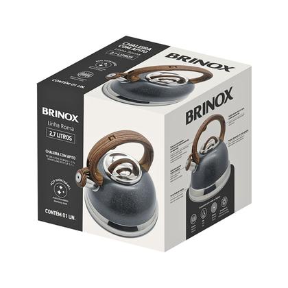Imagem de Chaleira Brinox 2,7L com Apito em Aço Inox com Indução Linha Roma cor Granito