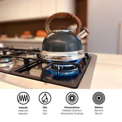 Imagem de Chaleira Brinox 2,7L com Apito em Aço Inox com Indução Linha Roma cor Granito