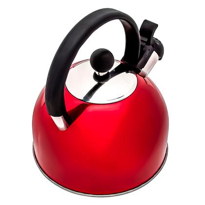 Imagem de Chaleira Bule Vermelha Em Aço Inox Com Alarme e Alça Termica 2 Litros - MImo Style