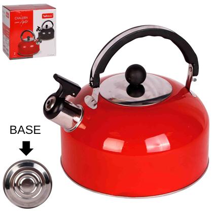 Imagem de Chaleira Com Apito 2 Litros Inox Vermelho Metalico