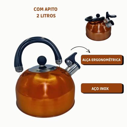 Imagem de Chaleira Com Apito Aço Inox 2 Litros Tampa E Alça Térmica
