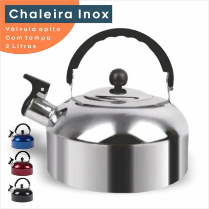 Chaleira de inox 2 litros com apito e alça para café chá - 123util Imagem de Chaleira de inox 2 litros com apito e alça para café chá