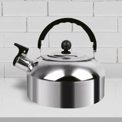 Chaleira de inox 2 litros com apito e alça para café chá - 123util Imagem de Chaleira de inox 2 litros com apito e alça para café chá