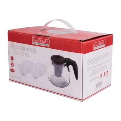 Imagem de Chaleira de Vidro Com Infusor 1 Litro com 4 Xícaras Para Chá 100ml Hauskraft
