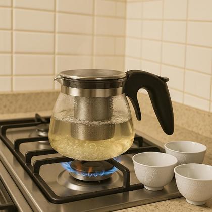 Imagem de Chaleira de Vidro Com Infusor 1 Litro com 4 Xícaras Para Chá 100ml Hauskraft