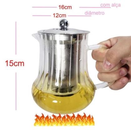 Imagem de Chaleira De Vidro Jarra Com Infusor Bule 550ml Coador Chá E Café Multiuso Moderno Pratico