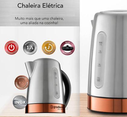 Imagem de Chaleira Eletrica 1.7L Gradiente 1100W Inox Luxx Golden 127V