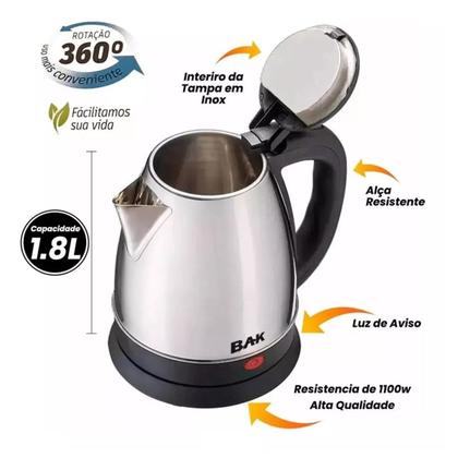 Imagem de Chaleira Elétrica Aço Inox Café Bule 1,8 Litros Pretos