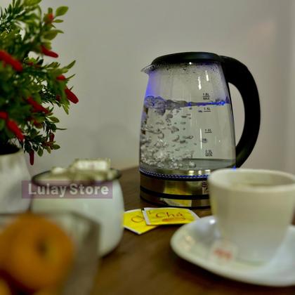 Imagem de Chaleira Elétrica de Vidro Cristal 1,8 Litros Transparente Inox Jarra Portátil para Esquentar Água Chimarrão Chá Café Ferve e Aquece em Minutos