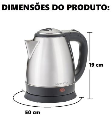 Imagem de Chaleira Elétrica Inox 1,8 Litros Desligamento Automático 60Hz Alça Isotérmica 1000w Agratto